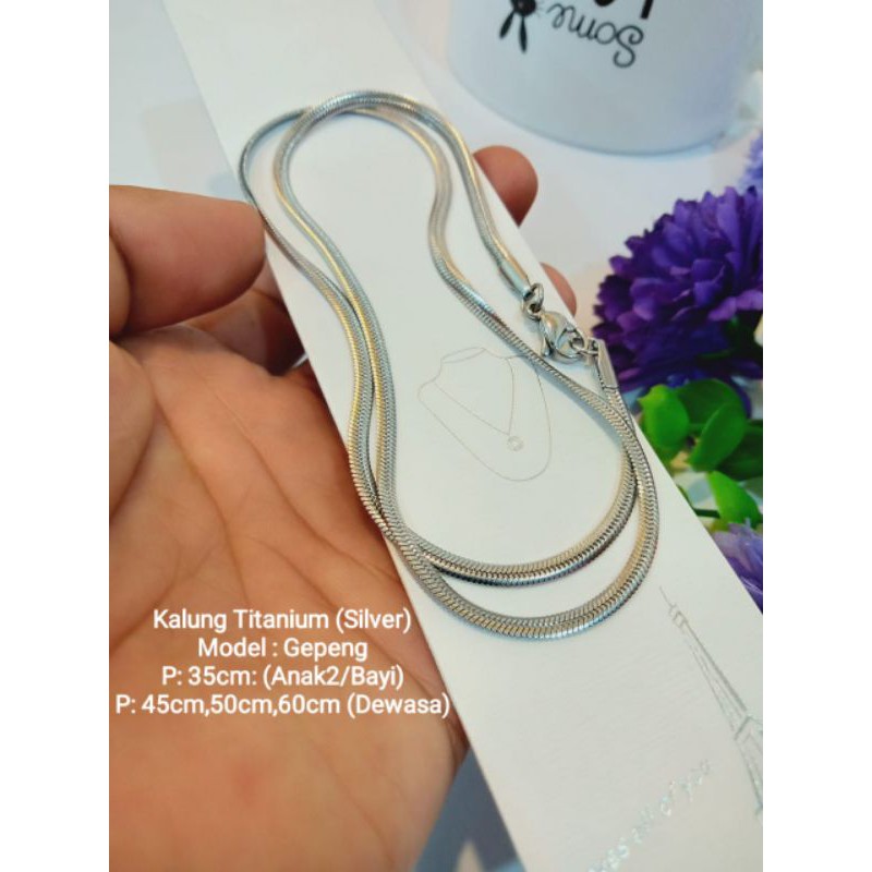 kalung titanium gepeng silver