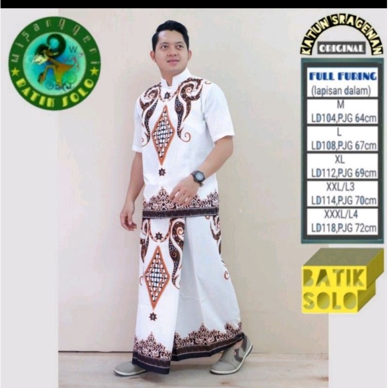 set kemeja sarung permata putih