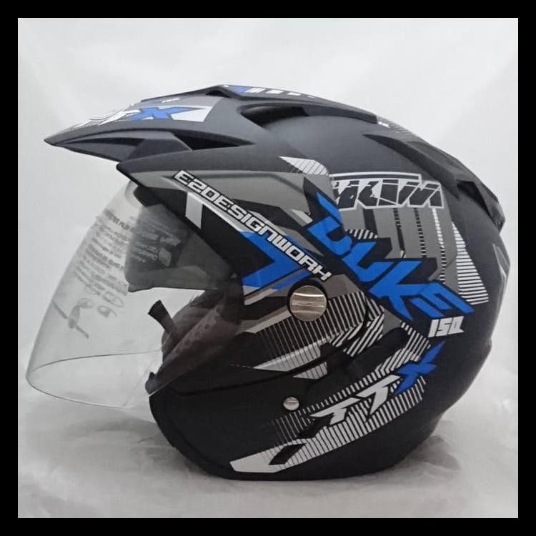 Helm 2 Kaca Double Visor Duke Black Doff Biru