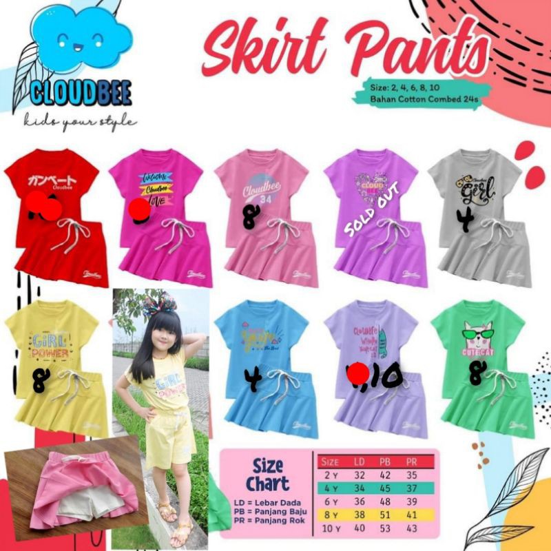 Set cloudbee skirt pants rocella anak