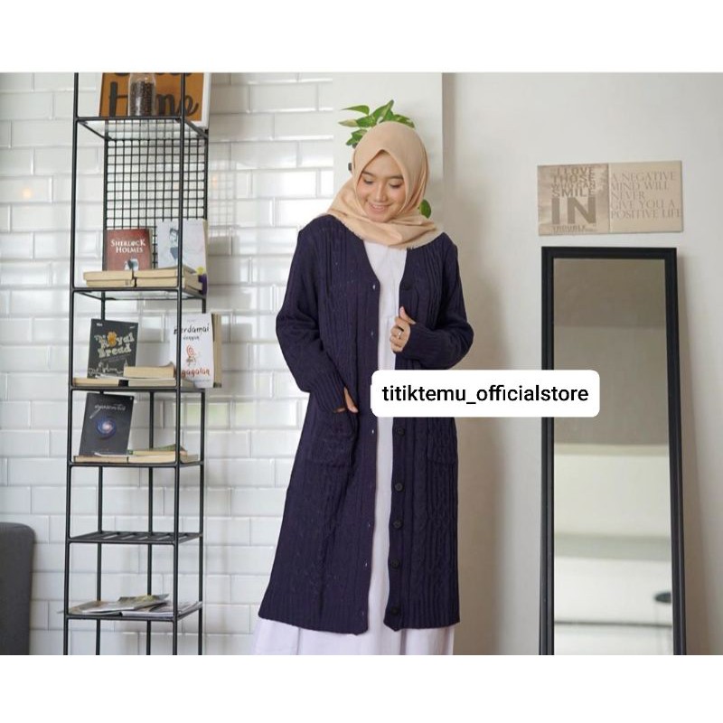 LONG CABLE CARDIGAN NAVY