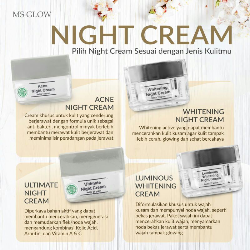 NIGHT CREAM MS GLOW TERMURAH
