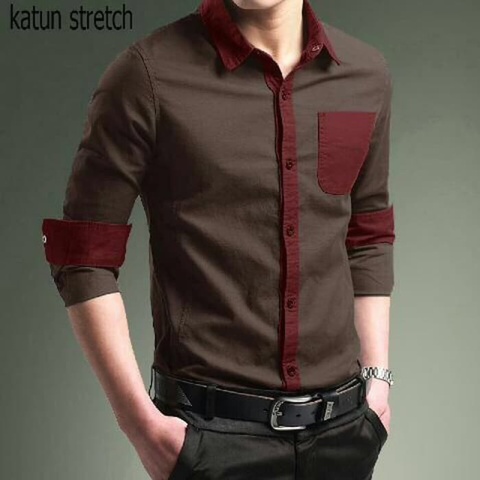 [2tone choco OT] kemeja pria katun stretch
