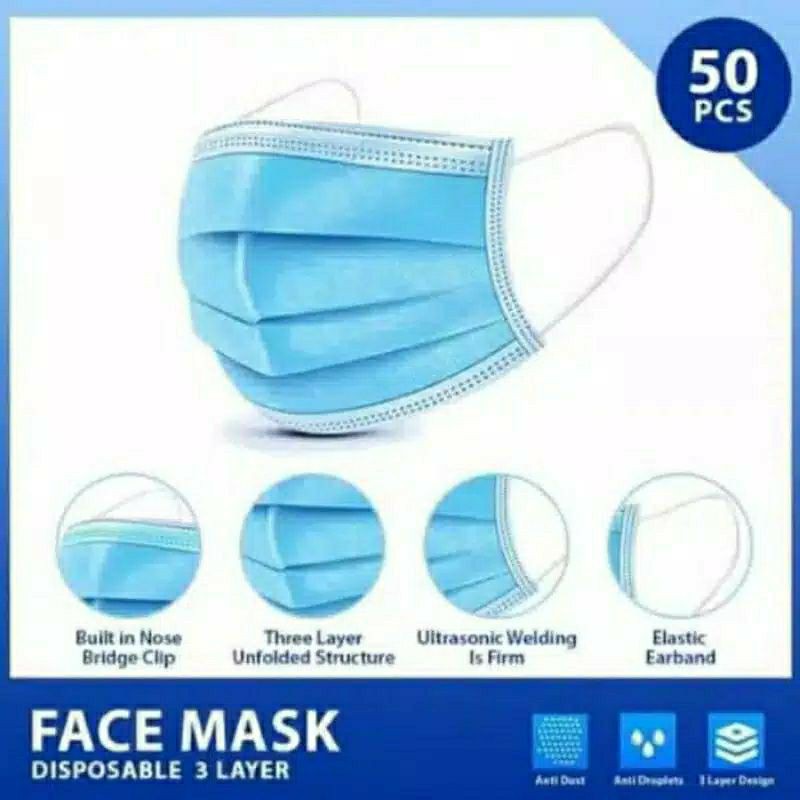 MASKER EARLOOP 3PLY TANPA BOX