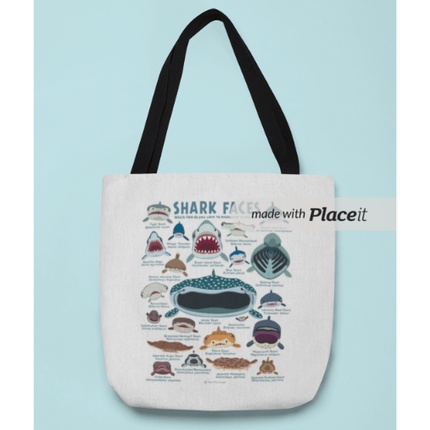Tote Bag Kanvas Shark Faces