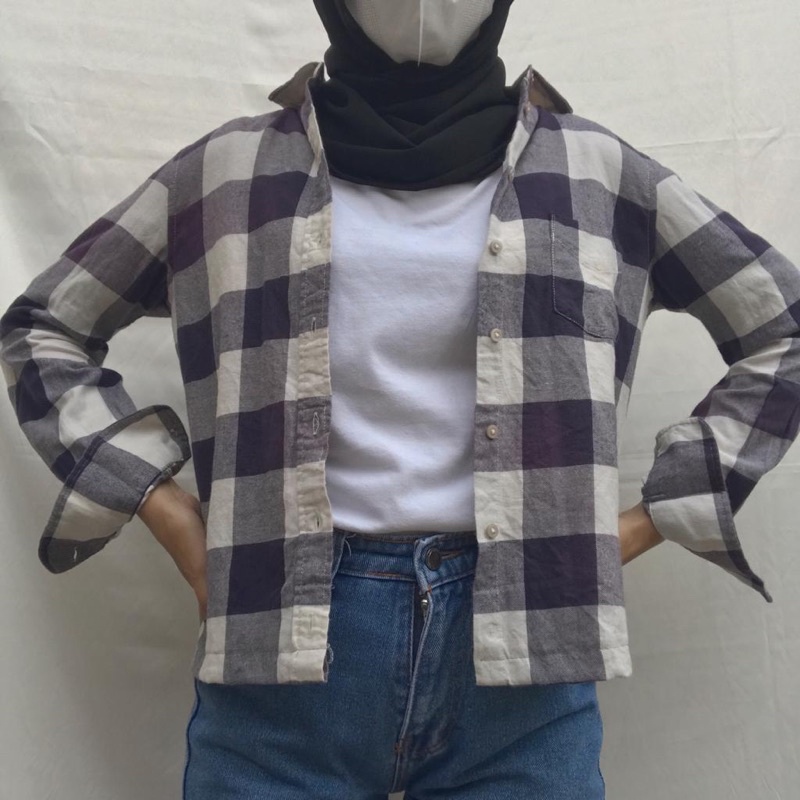 kemeja flanel crop