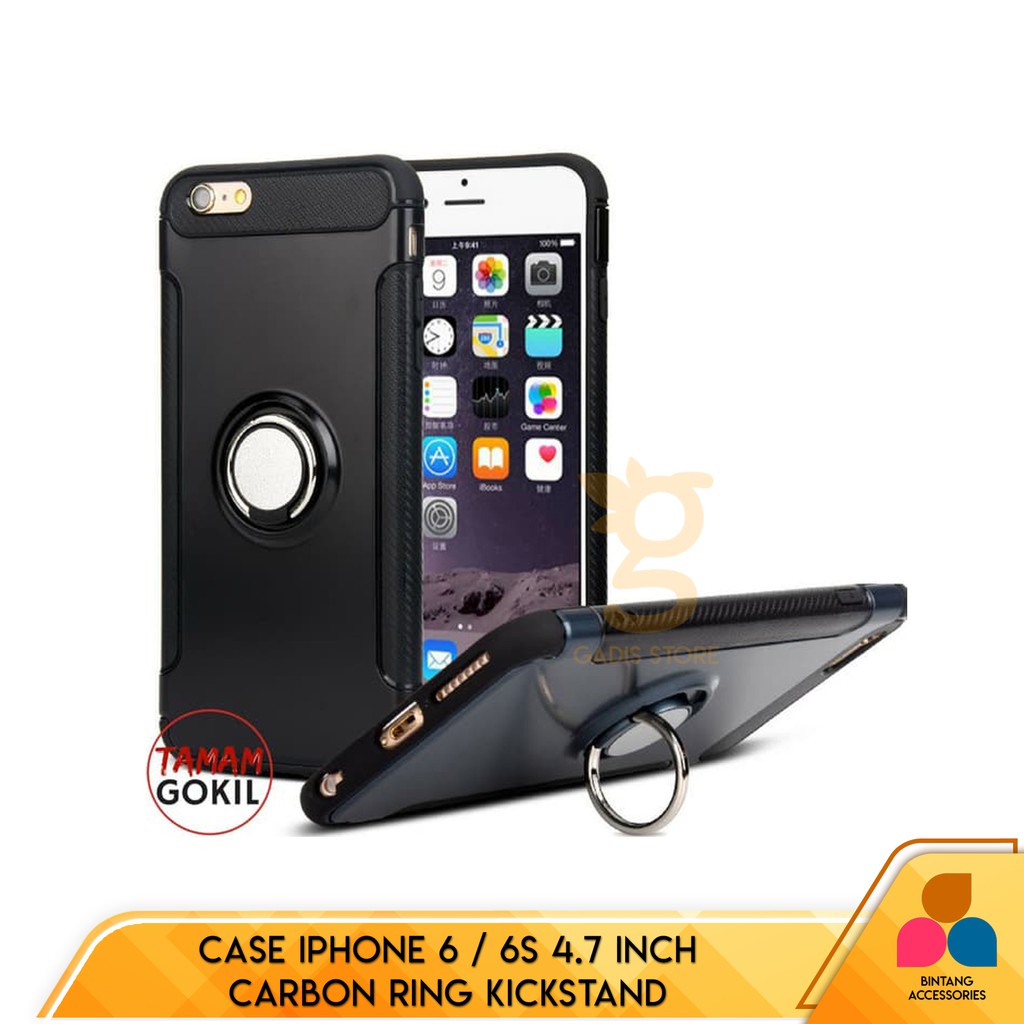 Case Iphone 6 / 6S Ultimate Carbon Ring Kickstand