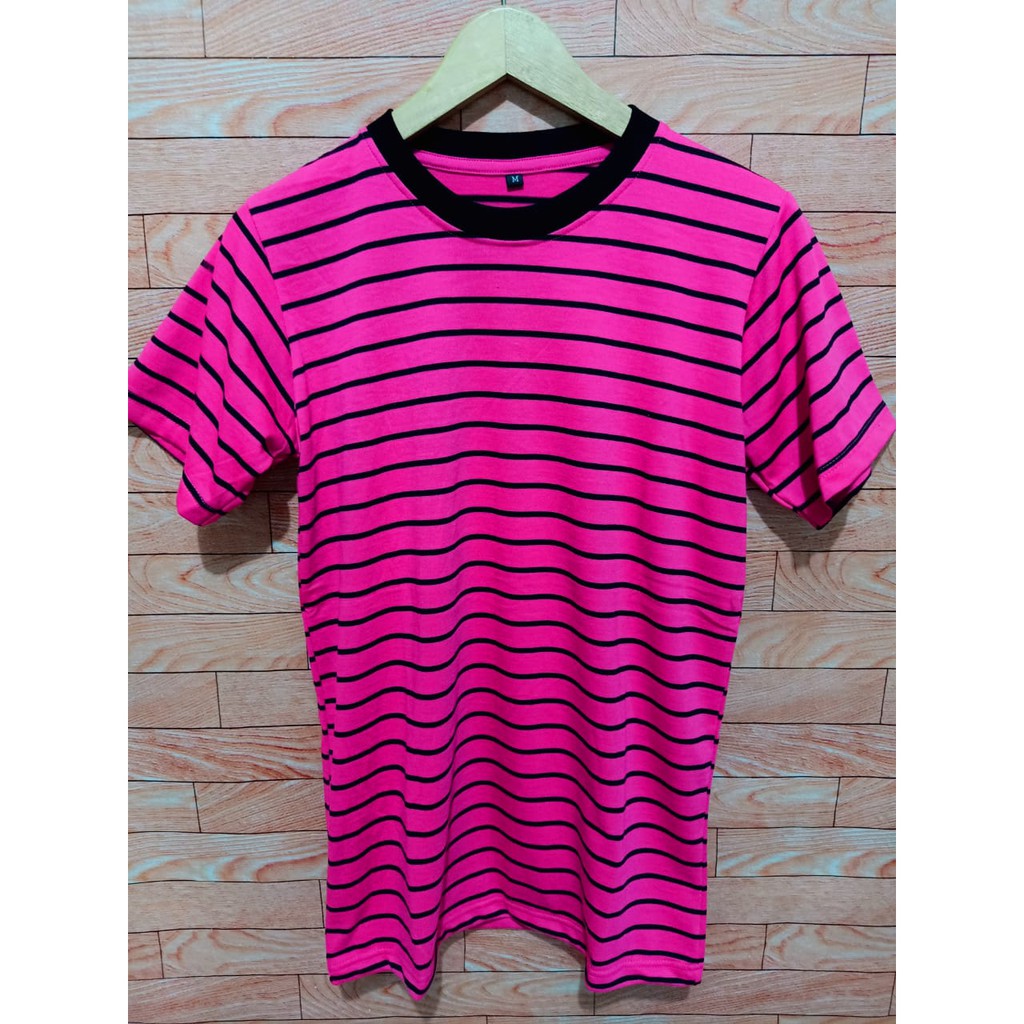 kaos medium strip pink-hitam