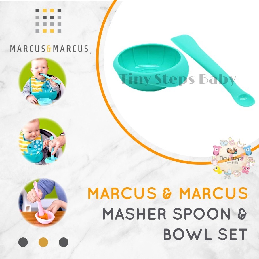 Marcus & Marcus Masher with Soft Spoon & Bowl Set - Peralatan Mpasi