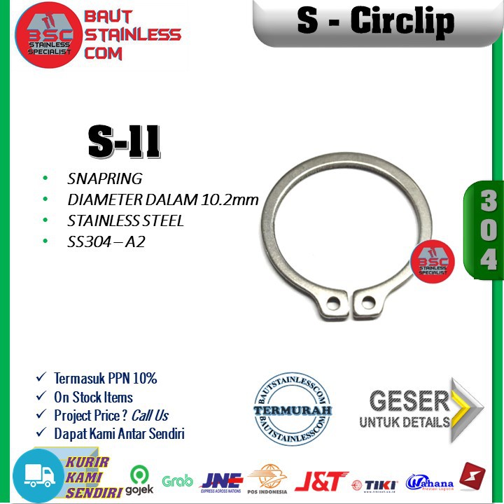 CIRCLIP SNAPRING STAINLESS SS304 TYPE - S17 EXTERNAL LOCKING SNAP RING ISI 5 PCS