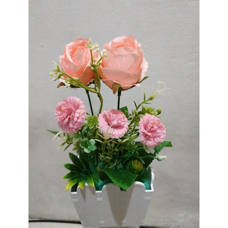 bunga rose mix anyelir pot pagar mini artificial