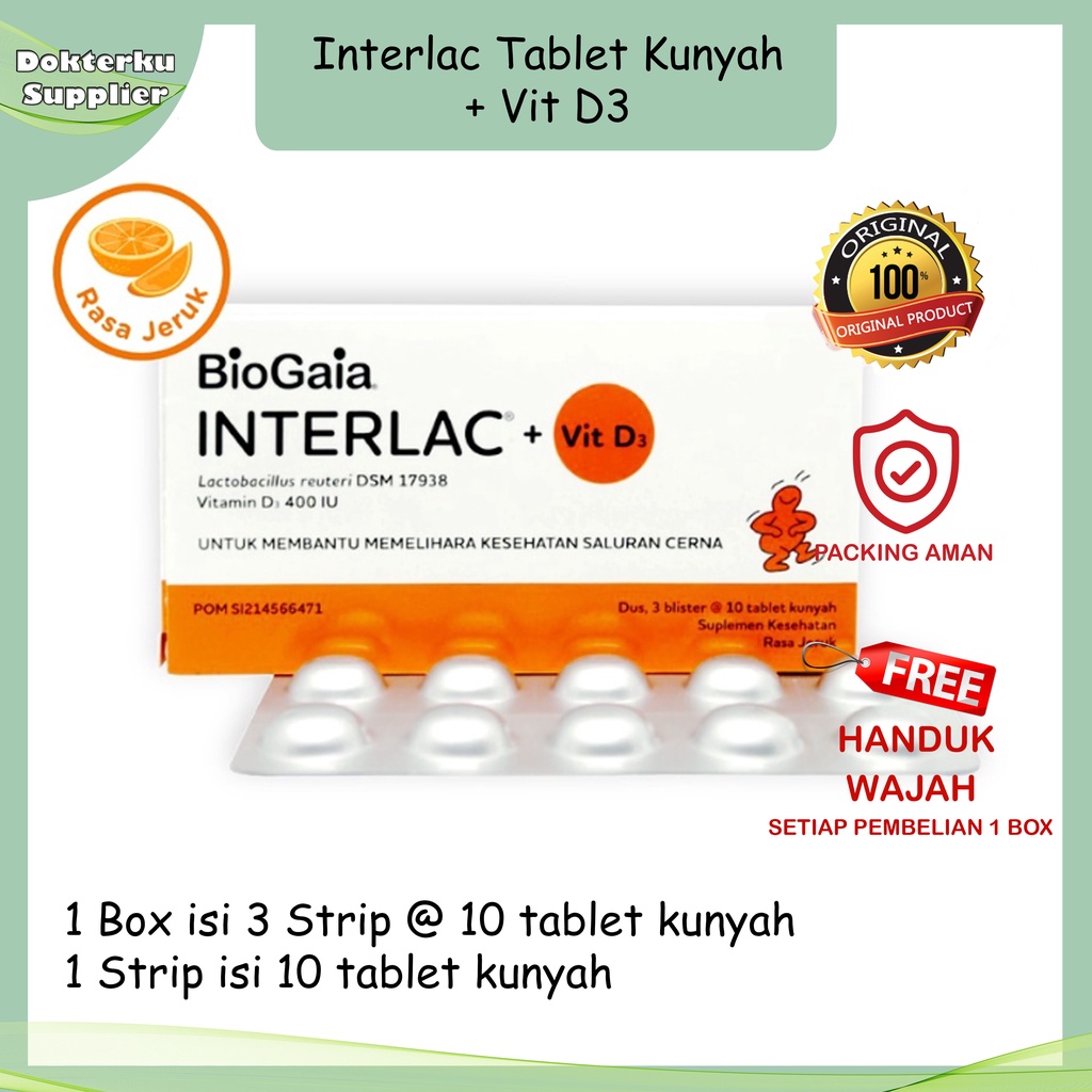 Interlac Probiotik Tablet Kunyah + Vit D3