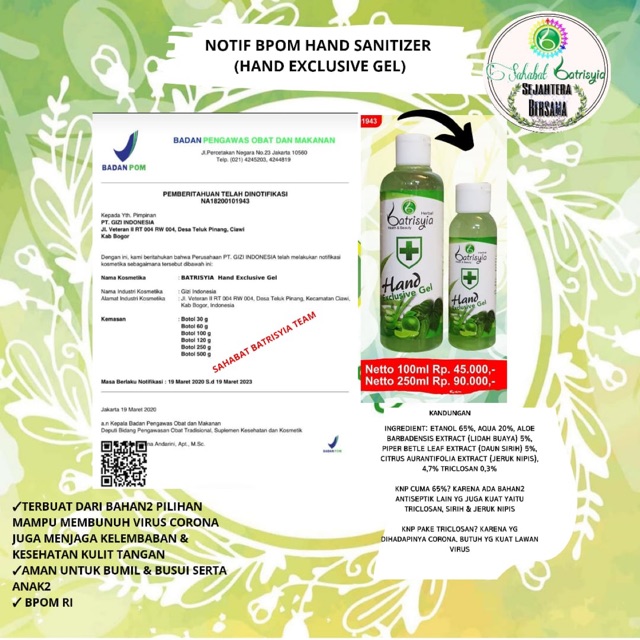 Hand sanitizer Batrisyia