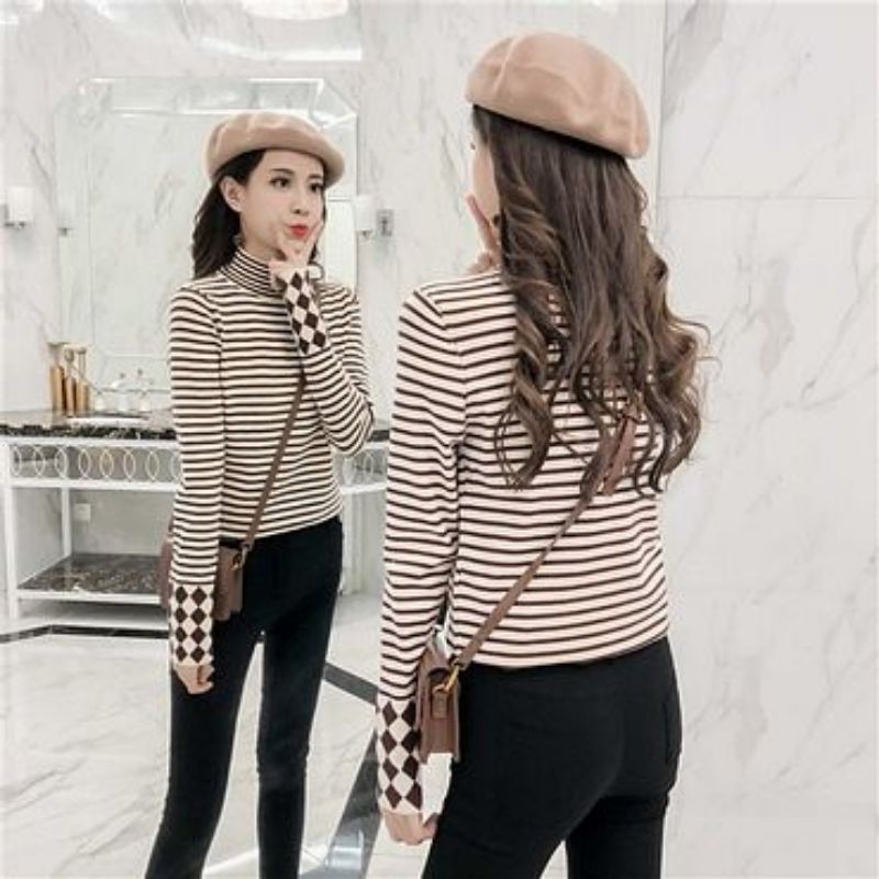 Stripe Turtle Neck Sweater Import Termurah