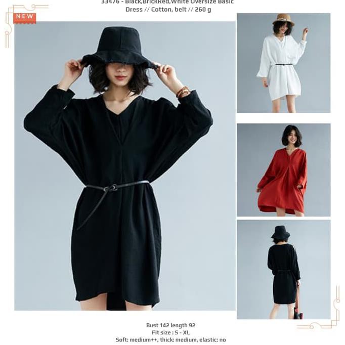 33476 - Black,BrickRed,White Oversize Basic - Dress