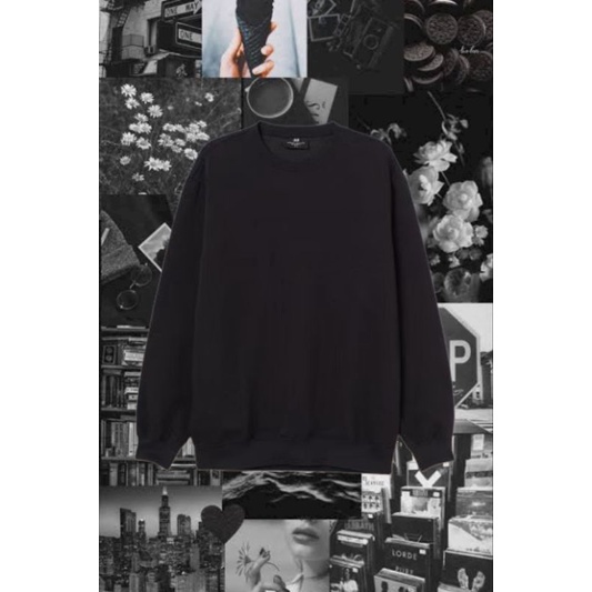 CREWNECK BASIC POLOS H&M HITAM UNISEX ORIGINAL