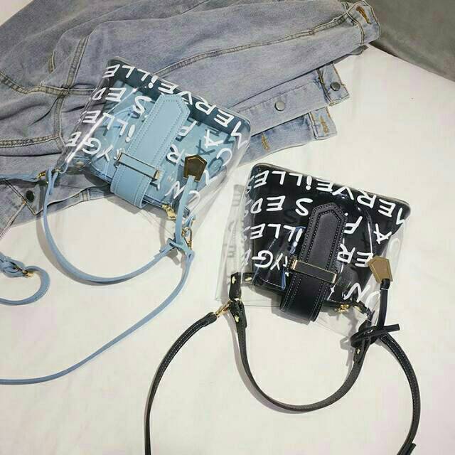 AA. tas transparan slingbag plus dompet import