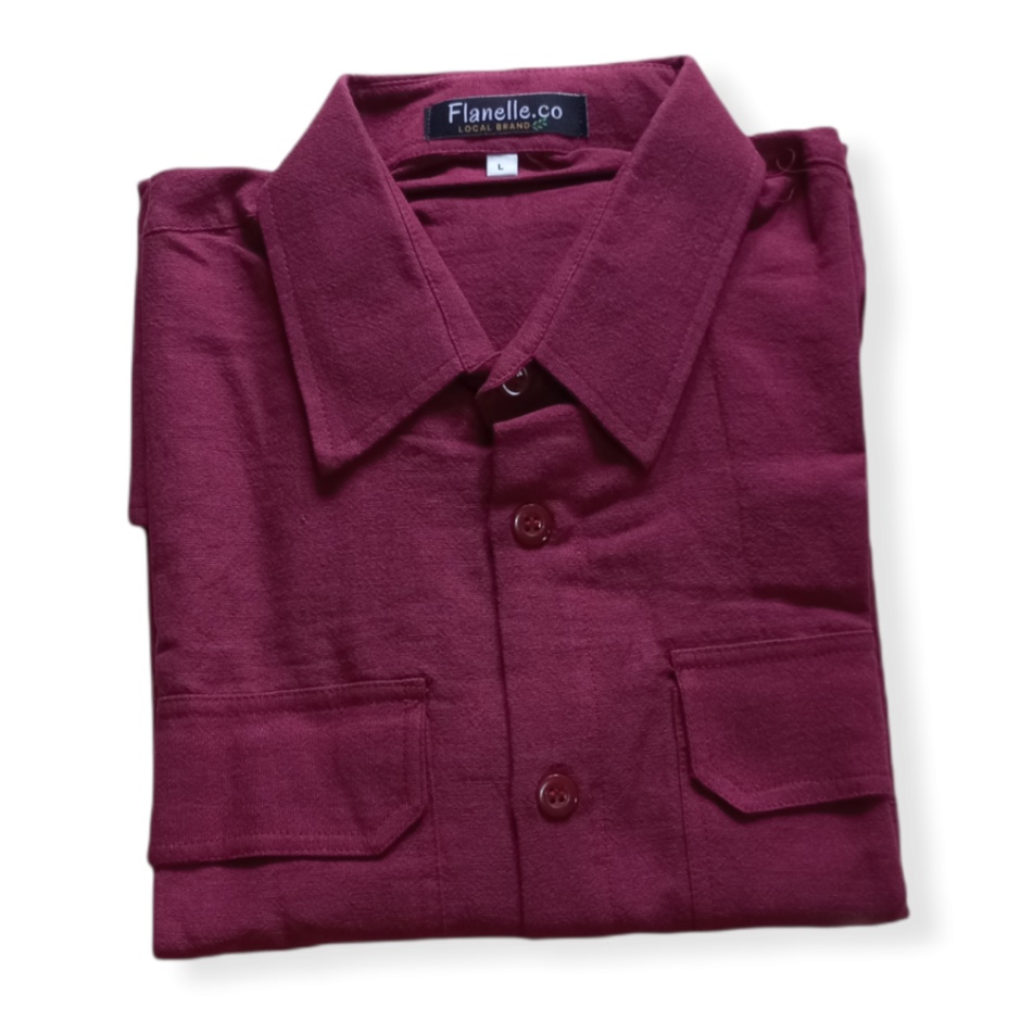 Plain Shirt - Linen Maroon