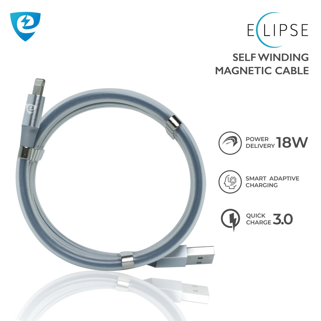 Self winding magnetic charging cable Elcity Eclipse (Lightning / Type C)