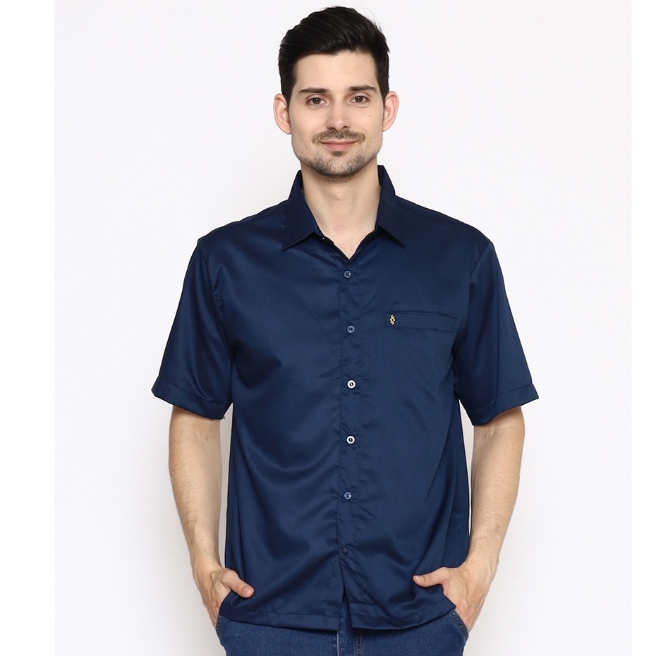 Fatih Kemeja Basic Pria Formal Lengan Pendek Navy