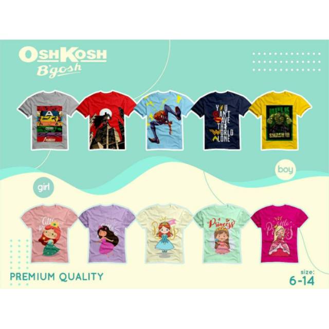 Kaos junior superhero dan princess