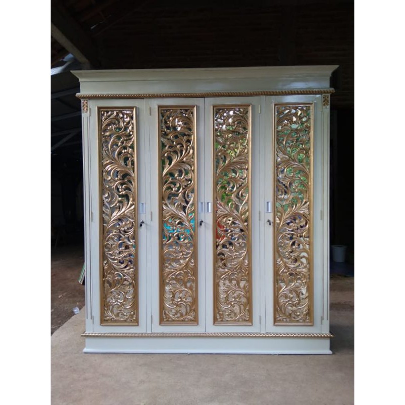 almari ukir duco white