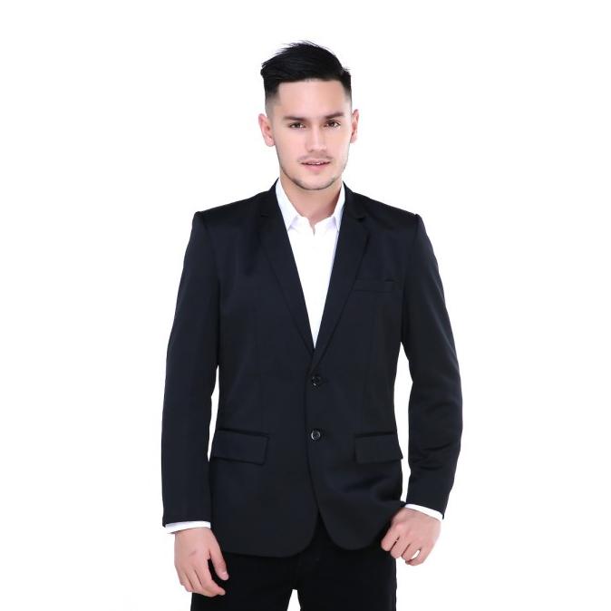 Hamlin Woreq Blazer Pria Plain Formal Material Polyester - Black