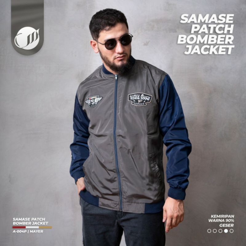 SAMASE JAKET PATCH BOMBER MAROON & GREY A004P3