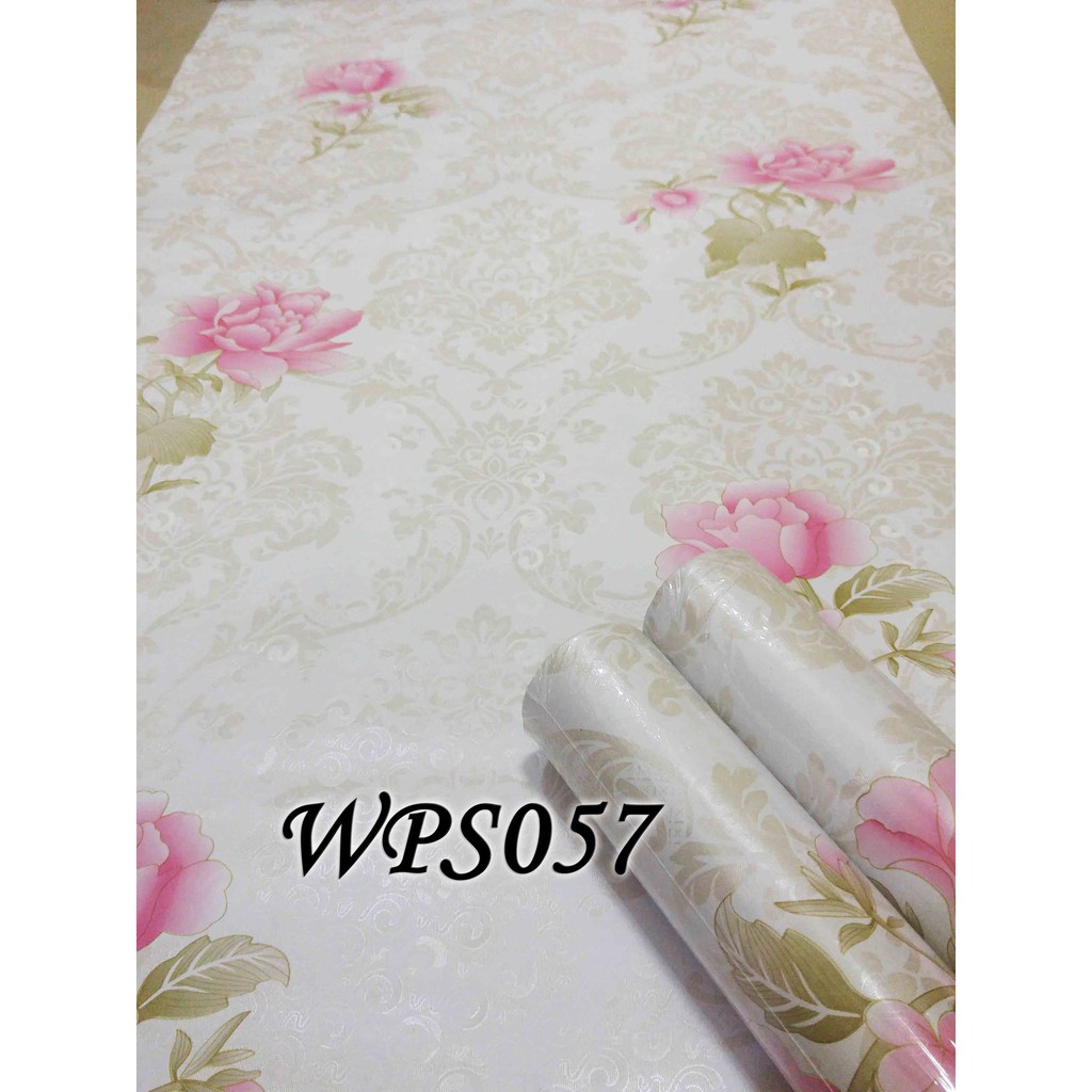 F6 wallpaper sticker putih bunga pink