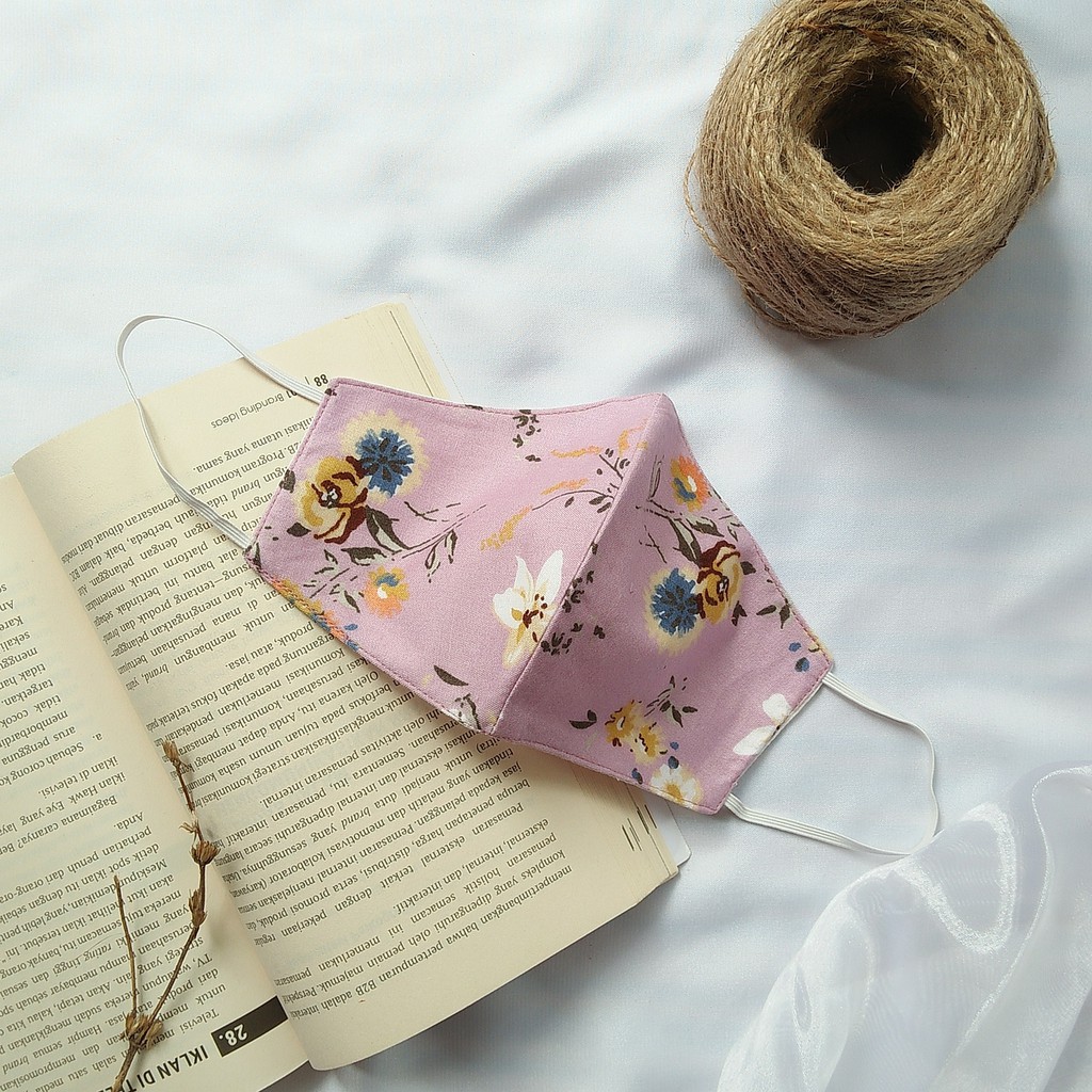Masker Kain 3Ply Pattern pink flower [EARLOOP]