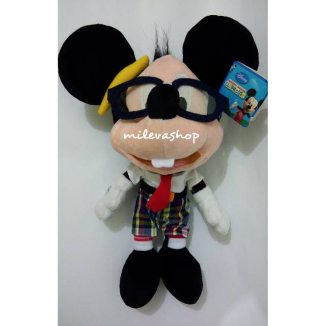Boneka Mickey Mouse kacamata 35cm Import