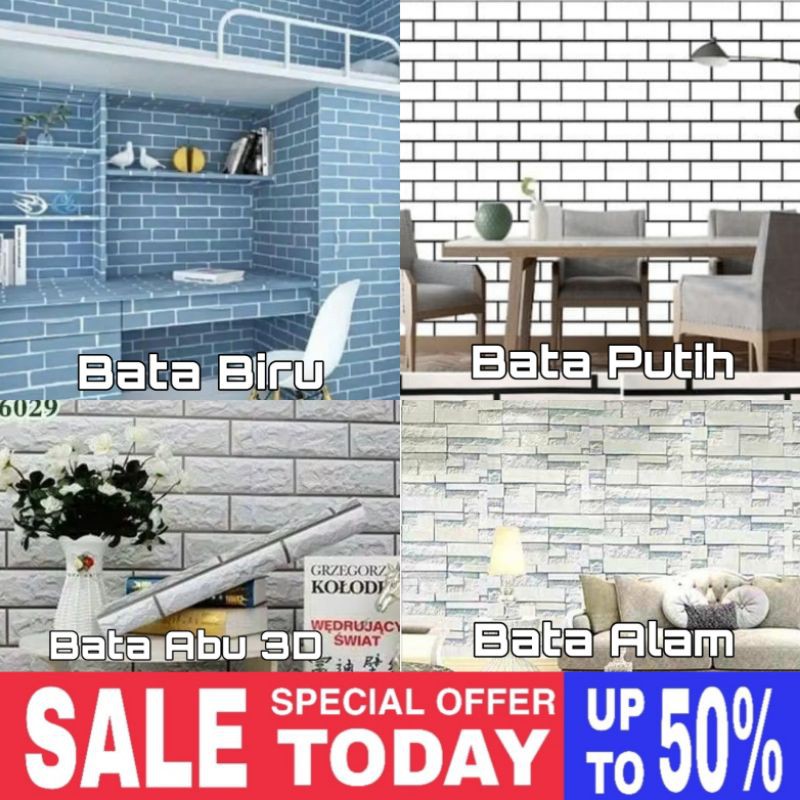 (COD) TERMURAH WALLPAPER DINDING MOTIF BATA/ WALLPAPER DINDING 3D