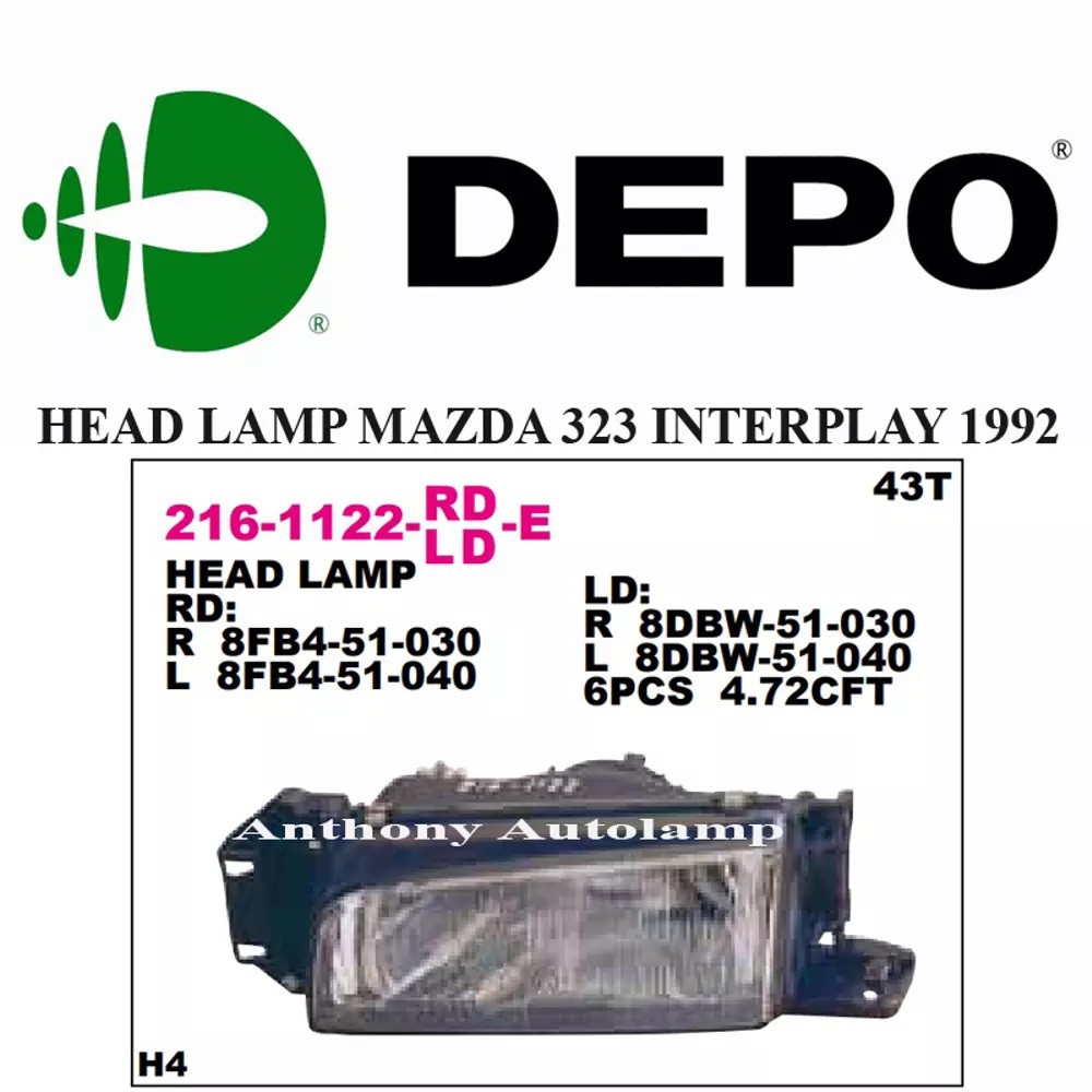 HEAD LAMP MAZDA 323 INTERPLAY 1992 RH