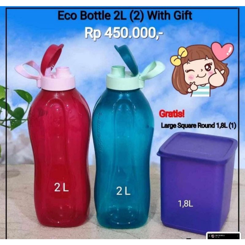 eco botol 2 lt dpt 2 pcs + toples