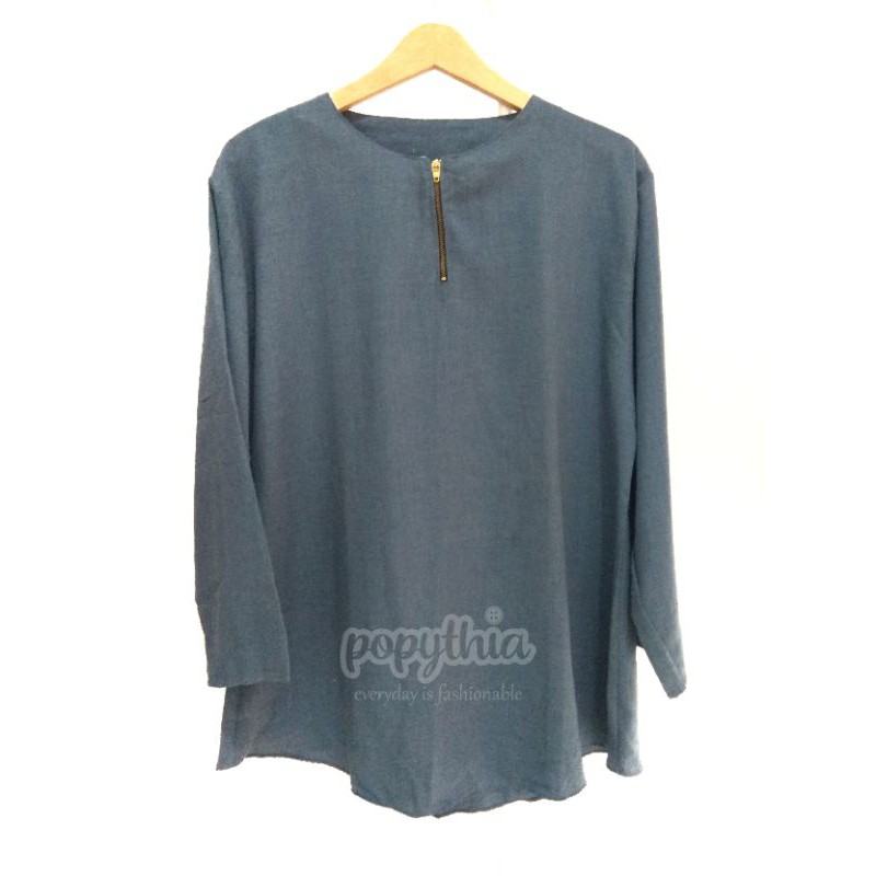 Atasan/Blouse/Zipper/Basic/Navy