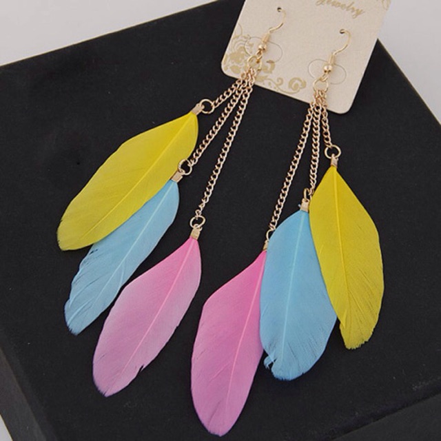 Anting Bulu Yellow-Blue-Pink