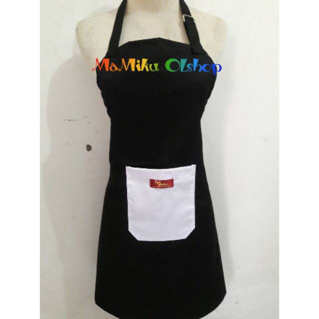 Celemek Hitam Kantong Putih