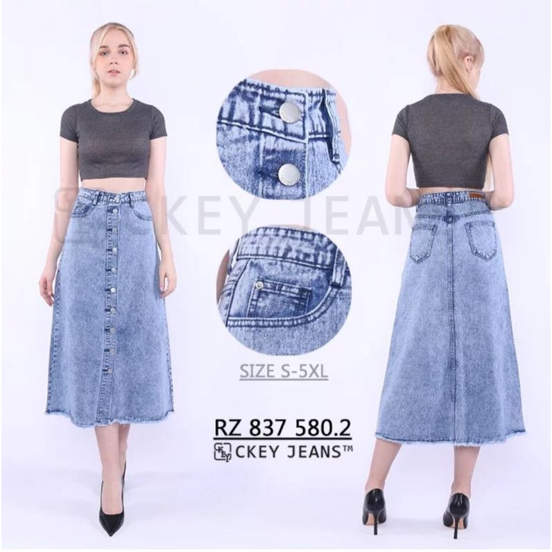 Rok Jeans 8/9 Full Kancing Snow Blue