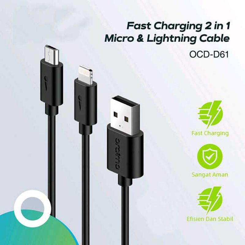 ORAIMO DATA CABLE 2IN1 LIGHTNING & MICRO USB DURALINE BLACK