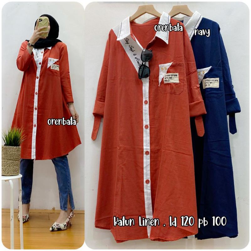 Tunik katun linen import B71