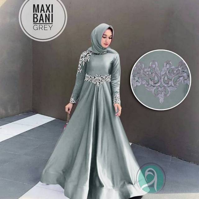 Gamis Maxi Bani Bordir - GREY