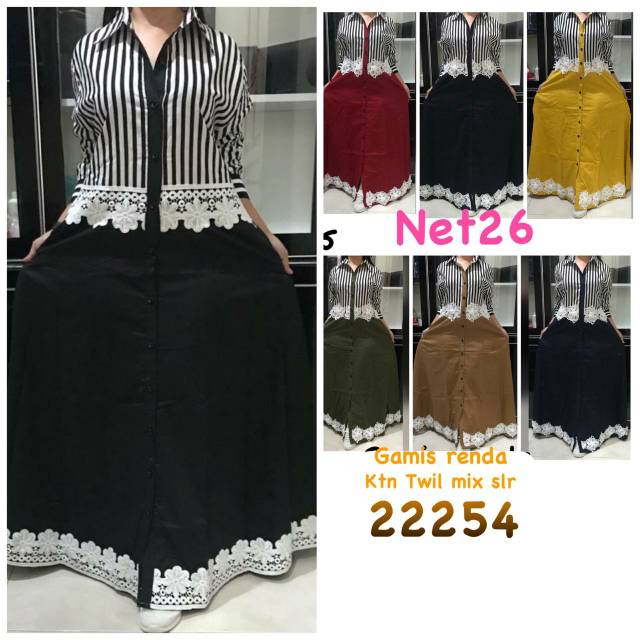 Ready 22254 gamis renda katun twill