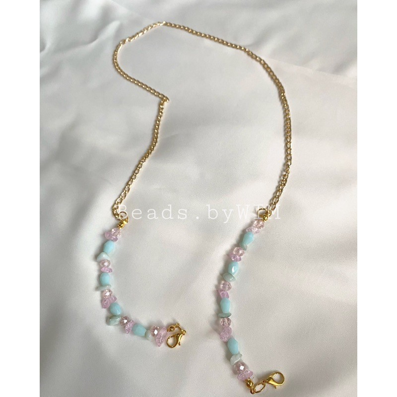 chain strap mask pink and tosca beads ✨