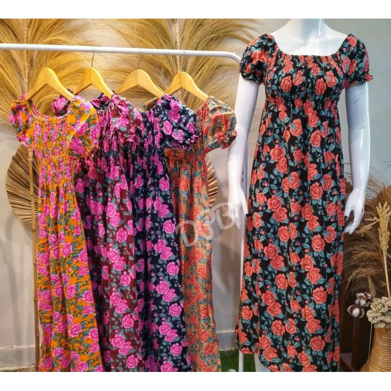 daster panjang lengan motif bunga