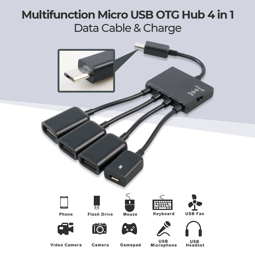 Multifunction Konverter Micro USB OTG Hub 4in1 Data Cable & Charge - M3H4