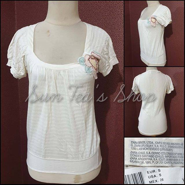 ZARA cream long top with flower patch.
