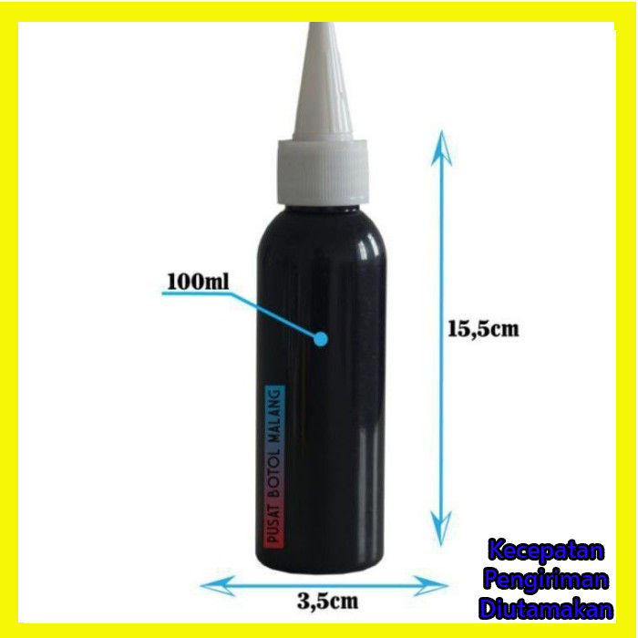 Botol Pet 100ml kerucut [ putih hitam]