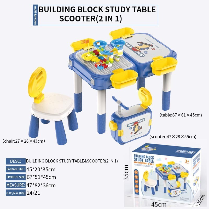 BUILDING BLOCK STUDY TABLE KIDS SCOOTER (2 IN 1)