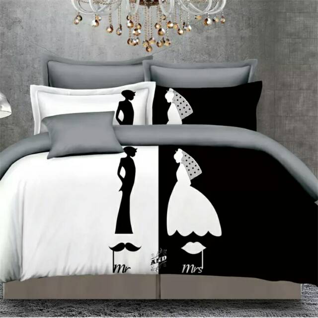 Bedcover Wedding Black White A1