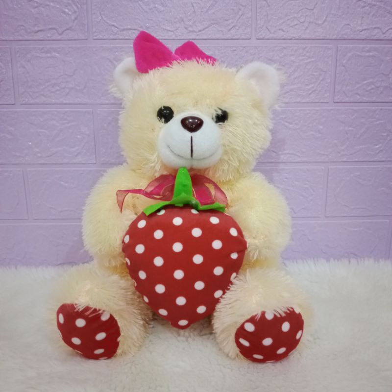 Boneka Teddy bear stroberi M Cream